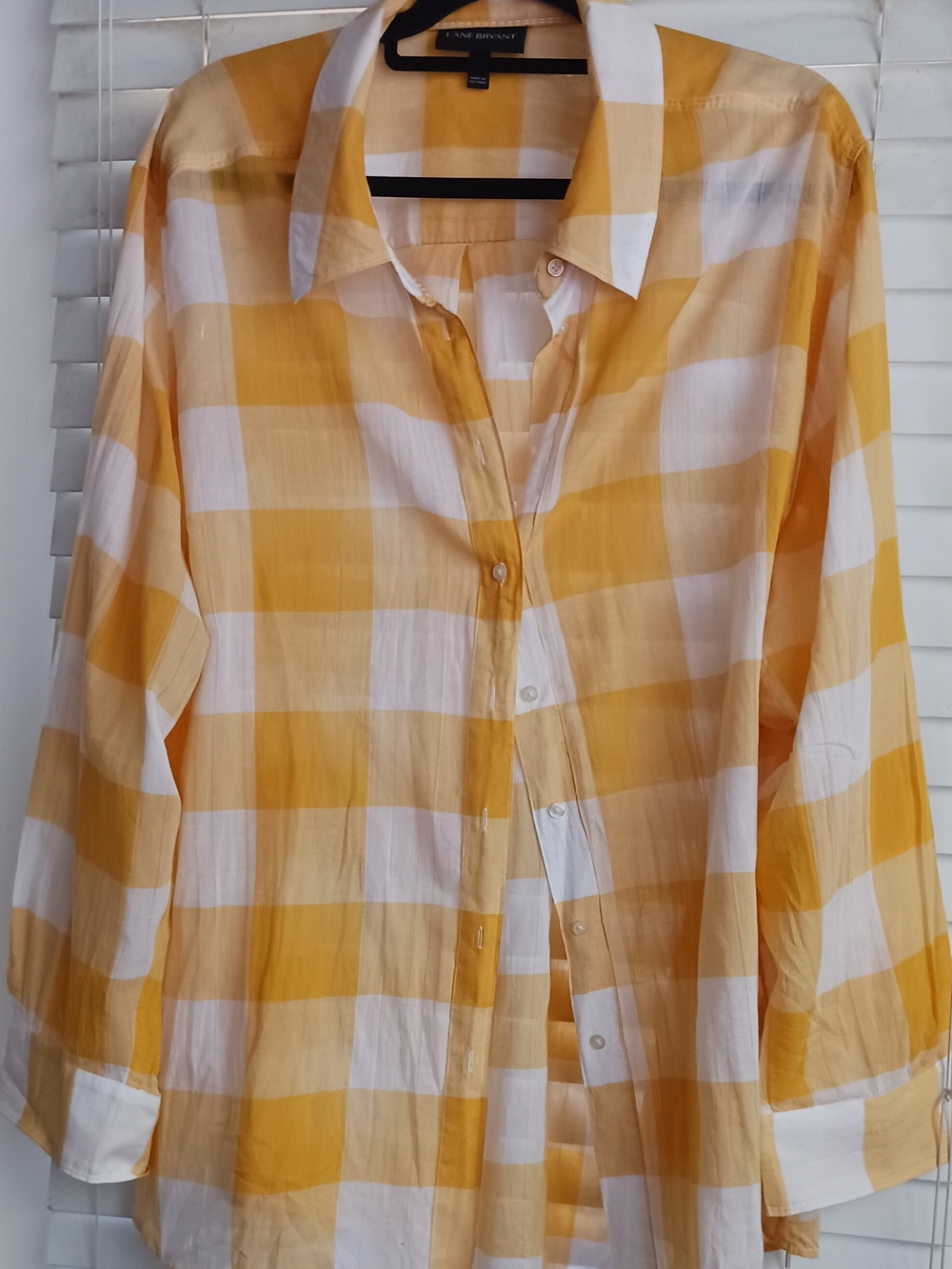 Lane Bryant Yellow and White Gingham Button-Down Shirt